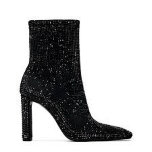 NWT Zara Woman Rhinestones Heeled Ankle Boots Shoes Black Size 7.5